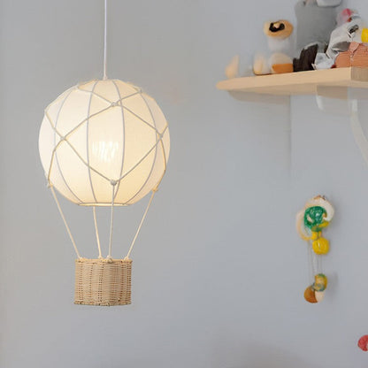Modern Minimalist Kids Hot Air Balloon Fabric Iron Rattan Weaving 1-Light Pendant Light for Bedroom