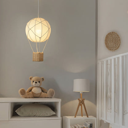 Modern Minimalist Kids Hot Air Balloon Fabric Iron Rattan Weaving 1-Light Pendant Light for Bedroom
