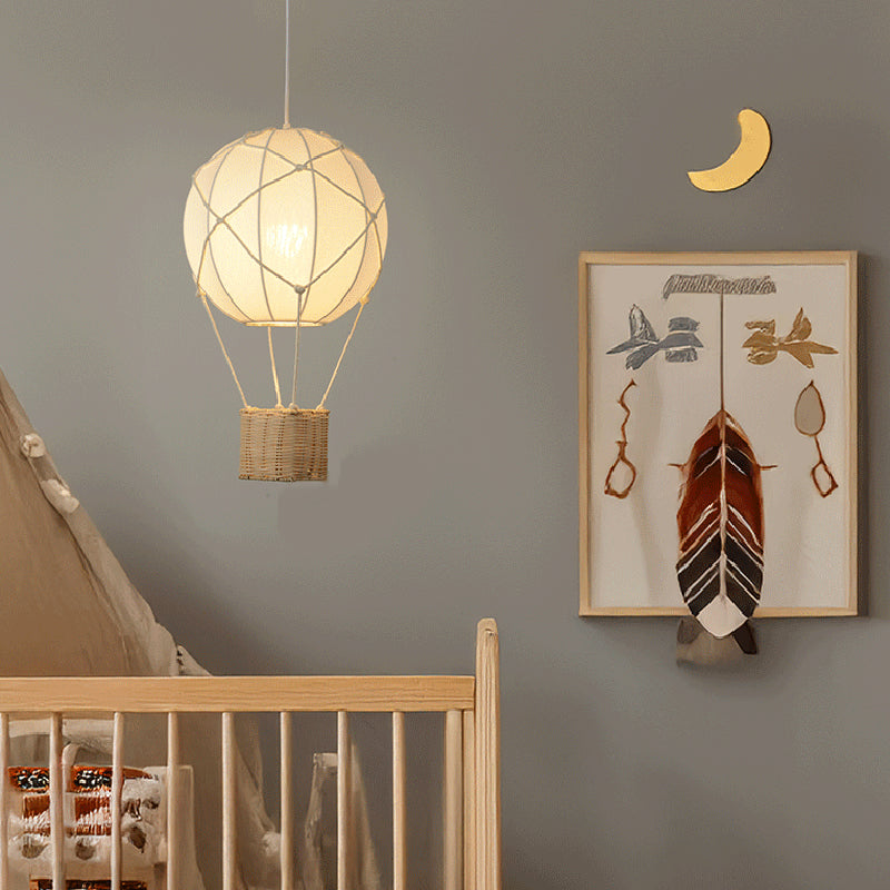 Modern Minimalist Kids Hot Air Balloon Fabric Iron Rattan Weaving 1-Light Pendant Light for Bedroom