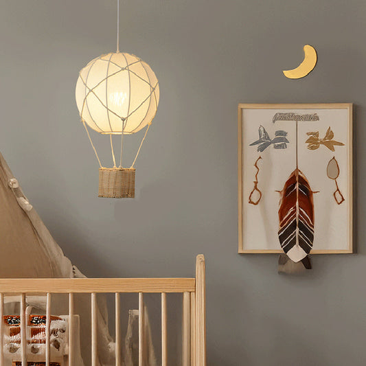 Modern Minimalist Kids Hot Air Balloon Fabric Iron Rattan Weaving 1-Light Pendant Light for Bedroom