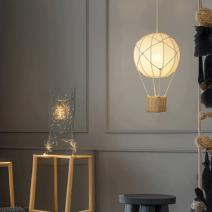 Modern Minimalist Kids Hot Air Balloon Fabric Iron Rattan Weaving 1-Light Pendant Light for Bedroom