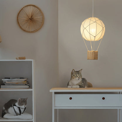 Modern Minimalist Kids Hot Air Balloon Fabric Iron Rattan Weaving 1-Light Pendant Light for Bedroom