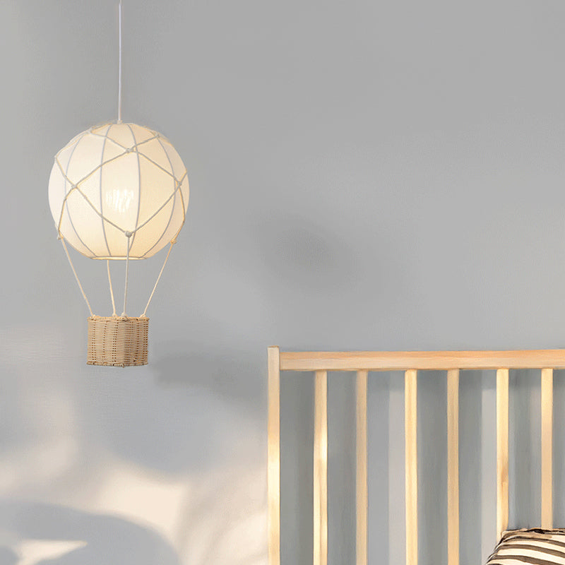 Modern Minimalist Kids Hot Air Balloon Fabric Iron Rattan Weaving 1-Light Pendant Light for Bedroom