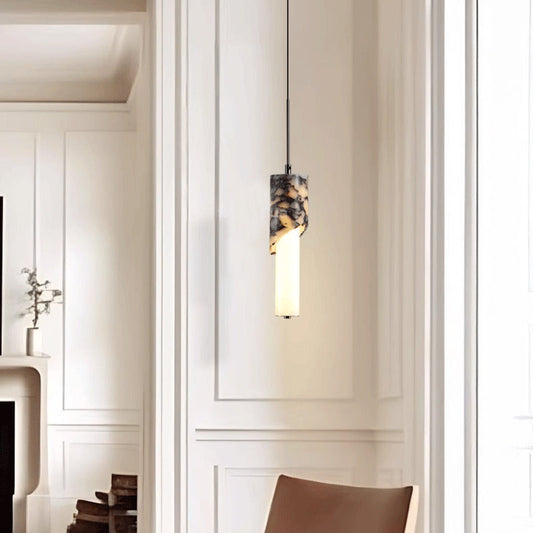 Modern Luxury Columnar Metal Marble Glass LED Pendant Light For Bedroom