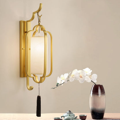 Traditional Chinese Strip Iron Fabric 1-Light Wall Sconce Lamp For Bedroom