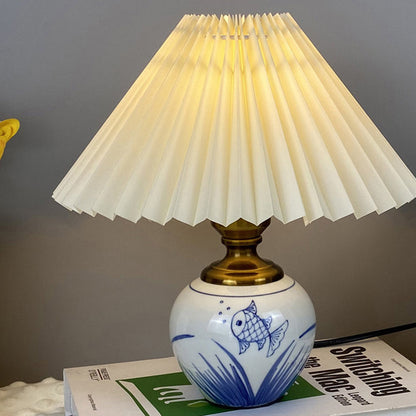 Contemporary Creative Pleated PVC & Ceramic Metal 1-Light Table Lamp For Study