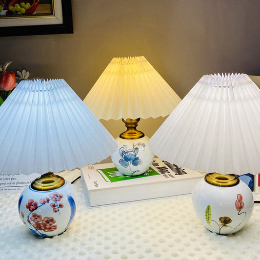 Contemporary Creative Pleated PVC & Ceramic Metal 1-Light Table Lamp For Study