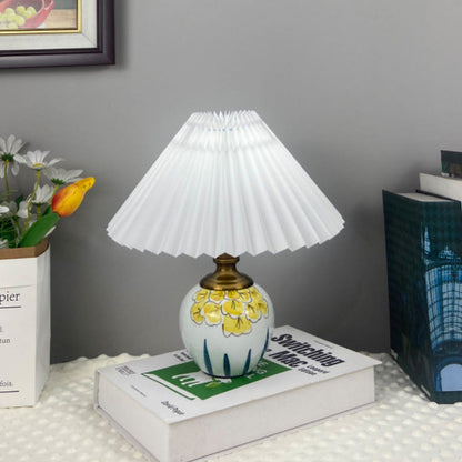 Contemporary Creative Pleated PVC & Ceramic Metal 1-Light Table Lamp For Study