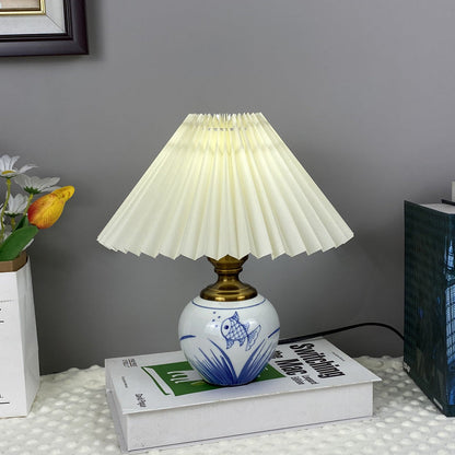Contemporary Creative Pleated PVC & Ceramic Metal 1-Light Table Lamp For Study