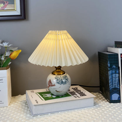 Contemporary Creative Pleated PVC & Ceramic Metal 1-Light Table Lamp For Study