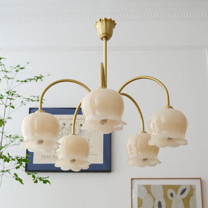 Traditional Rustic Tulip Floral Copper Resin 3/5/6/8-Light Chandelier For Living Room
