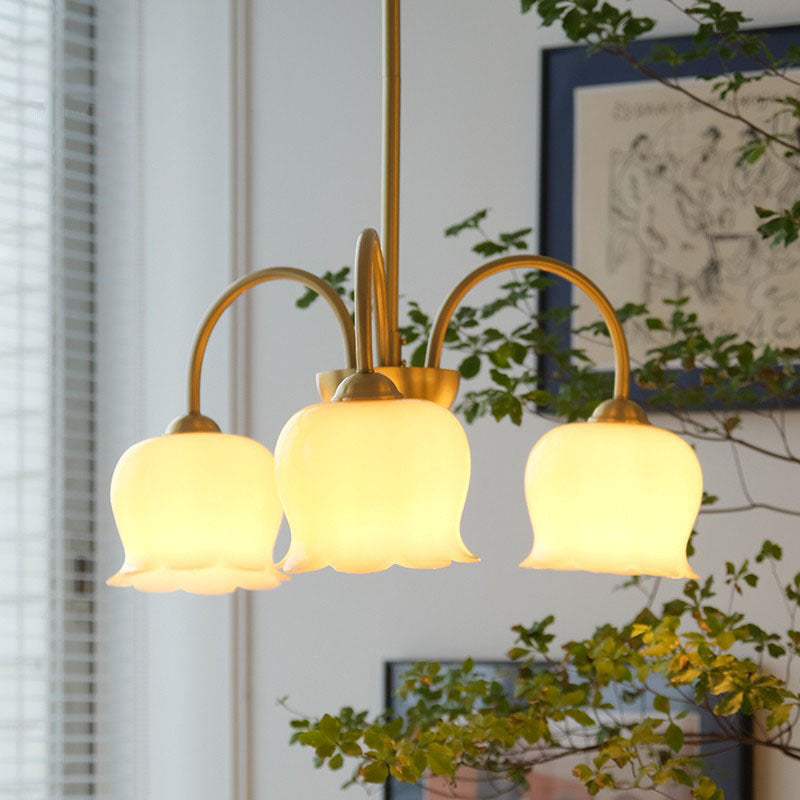 Traditional Rustic Tulip Floral Copper Resin 3/5/6/8-Light Chandelier For Living Room