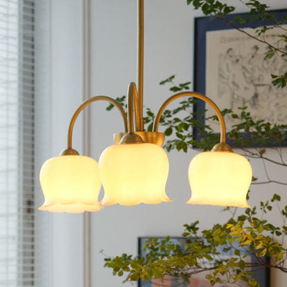Traditional Rustic Tulip Floral Copper Resin 3/5/6/8-Light Chandelier For Living Room