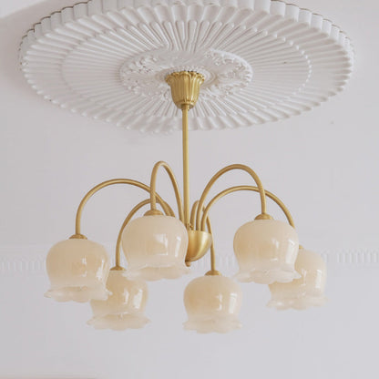 Traditional Rustic Tulip Floral Copper Resin 3/5/6/8-Light Chandelier For Living Room