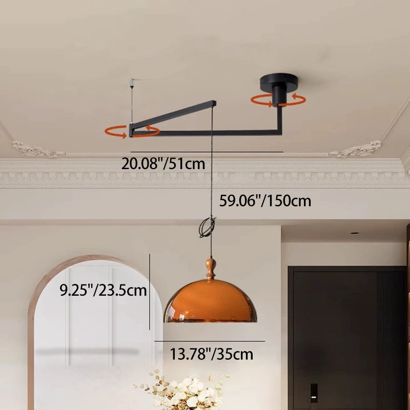 Traditional Vintage Semicircular Acrylic Wood Metal 1-Light Pendant Light For Dining Room