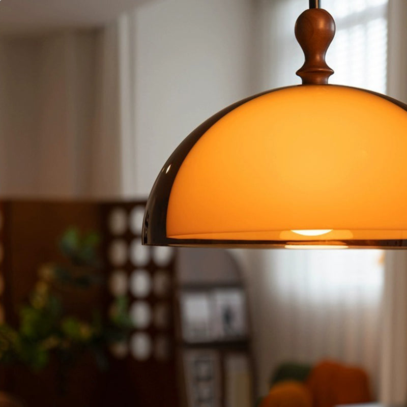 Traditional Vintage Semicircular Acrylic Wood Metal 1-Light Pendant Light For Dining Room