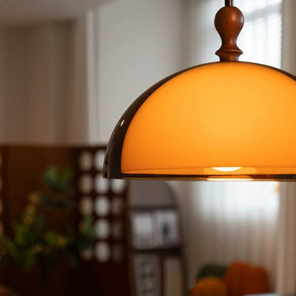 Traditional Vintage Semicircular Acrylic Wood Metal 1-Light Pendant Light For Dining Room