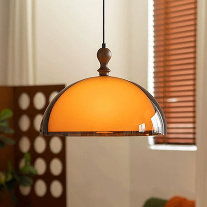 Traditional Vintage Semicircular Acrylic Wood Metal 1-Light Pendant Light For Dining Room