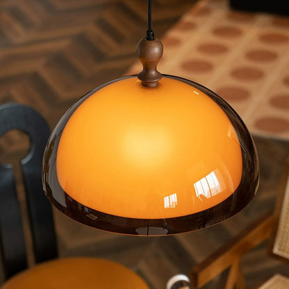 Traditional Vintage Semicircular Acrylic Wood Metal 1-Light Pendant Light For Dining Room