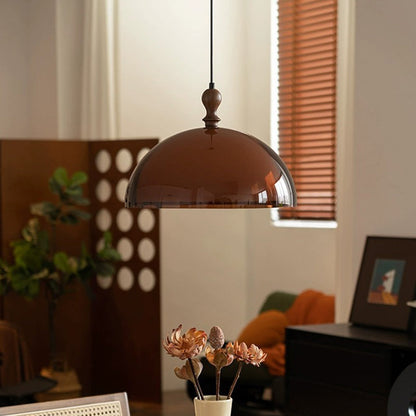 Traditional Vintage Semicircular Acrylic Wood Metal 1-Light Pendant Light For Dining Room