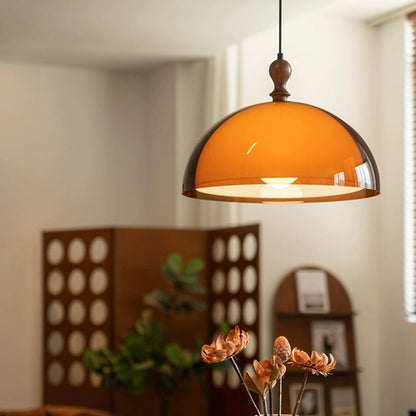 Traditional Vintage Semicircular Acrylic Wood Metal 1-Light Pendant Light For Dining Room