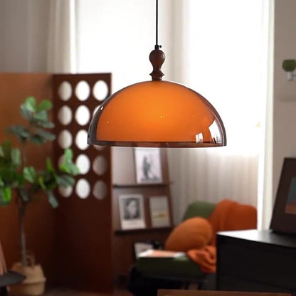 Traditional Vintage Semicircular Acrylic Wood Metal 1-Light Pendant Light For Dining Room