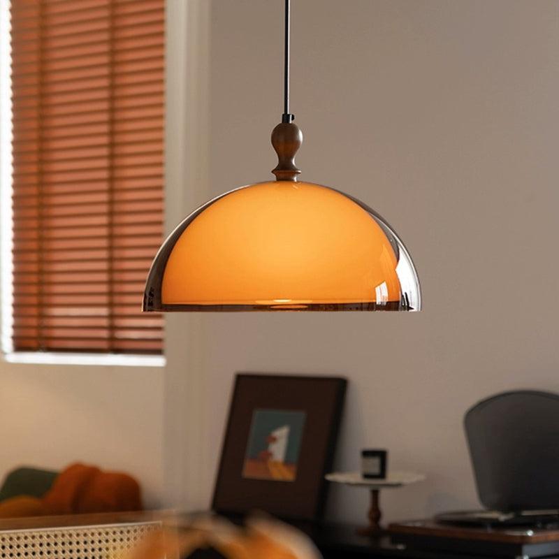 Traditional Vintage Semicircular Acrylic Wood Metal 1-Light Pendant Light For Dining Room