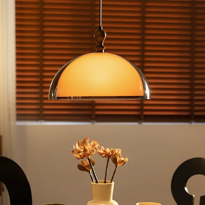 Traditional Vintage Semicircular Acrylic Wood Metal 1-Light Pendant Light For Dining Room