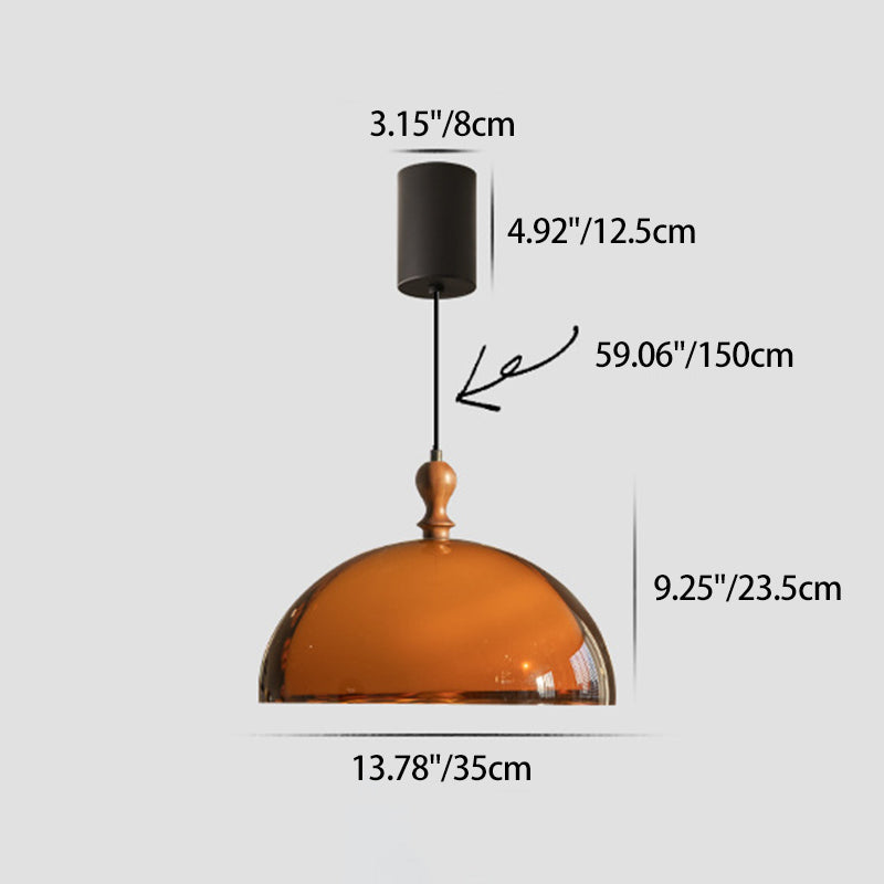 Traditional Vintage Semicircular Acrylic Wood Metal 1-Light Pendant Light For Dining Room