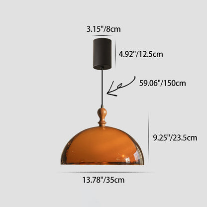 Traditional Vintage Semicircular Acrylic Wood Metal 1-Light Pendant Light For Dining Room