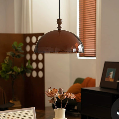 Traditional Vintage Semicircular Acrylic Wood Metal 1-Light Pendant Light For Dining Room