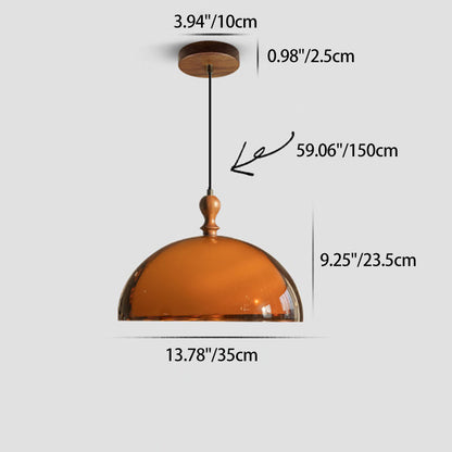 Traditional Vintage Semicircular Acrylic Wood Metal 1-Light Pendant Light For Dining Room