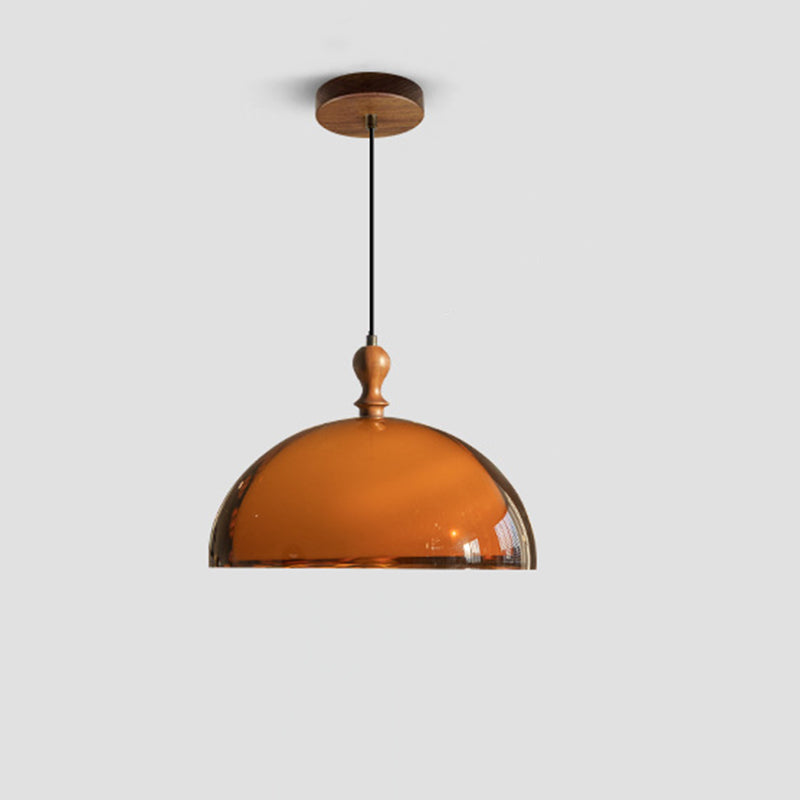 Traditional Vintage Semicircular Acrylic Wood Metal 1-Light Pendant Light For Dining Room