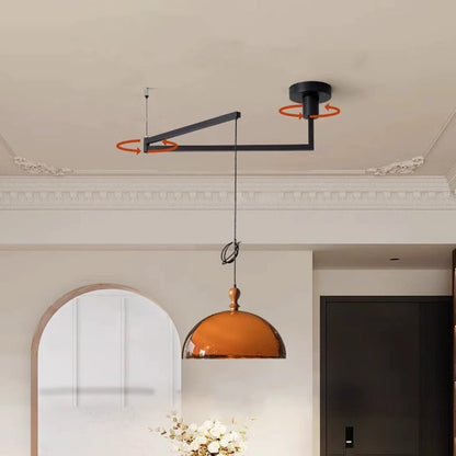 Traditional Vintage Semicircular Acrylic Wood Metal 1-Light Pendant Light For Dining Room