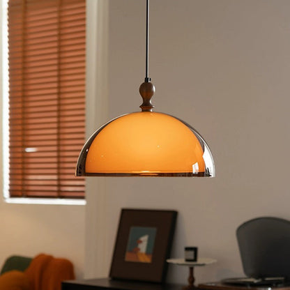 Traditional Vintage Semicircular Acrylic Wood Metal 1-Light Pendant Light For Dining Room