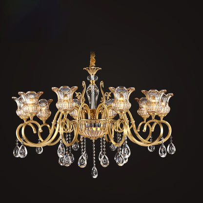 Contemporary Luxury Tulip Copper Crystal Glass 3/5/6/8/10/15-Light Chandelier For Living Room