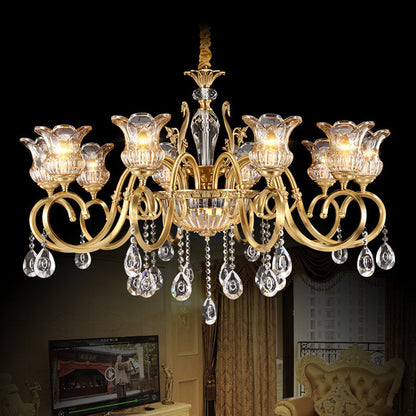 Contemporary Luxury Tulip Copper Crystal Glass 3/5/6/8/10/15-Light Chandelier For Living Room