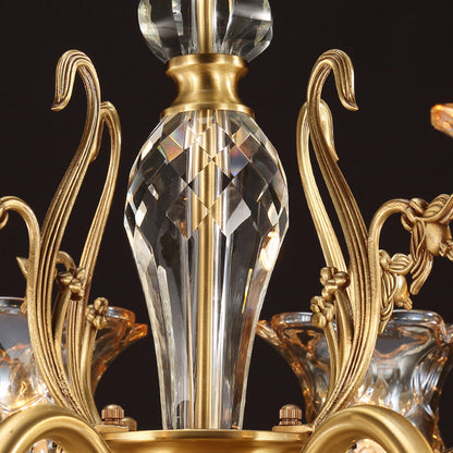 Contemporary Luxury Tulip Copper Crystal Glass 3/5/6/8/10/15-Light Chandelier For Living Room