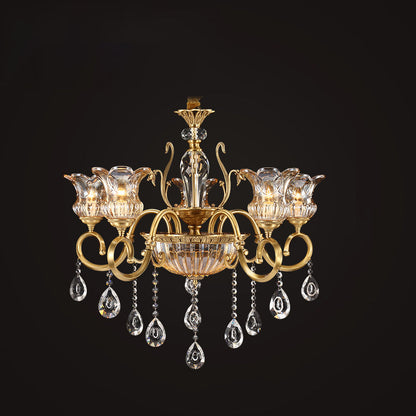 Contemporary Luxury Tulip Copper Crystal Glass 3/5/6/8/10/15-Light Chandelier For Living Room