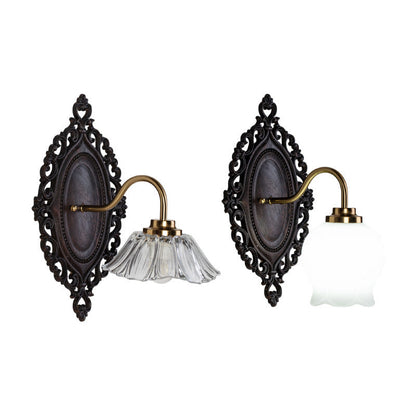 Traditional Vintage Flower Solid Wood Glass 1-Light Wall Sconce Lamp For Bedroom