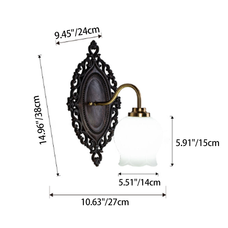 Traditional Vintage Flower Solid Wood Glass 1-Light Wall Sconce Lamp For Bedroom