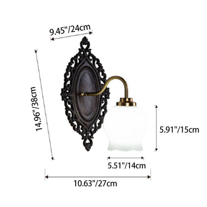 Traditional Vintage Flower Solid Wood Glass 1-Light Wall Sconce Lamp For Bedroom
