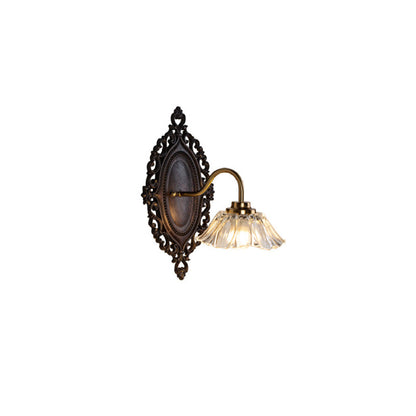 Traditional Vintage Flower Solid Wood Glass 1-Light Wall Sconce Lamp For Bedroom