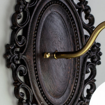 Traditional Vintage Flower Solid Wood Glass 1-Light Wall Sconce Lamp For Bedroom