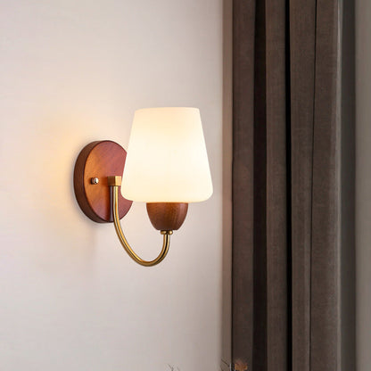 Traditional Vintage Vase Solid Wood Iron Glass 1-Light Wall Sconce Lamp For Bedroom