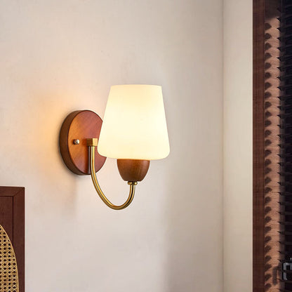 Traditional Vintage Vase Solid Wood Iron Glass 1-Light Wall Sconce Lamp For Bedroom