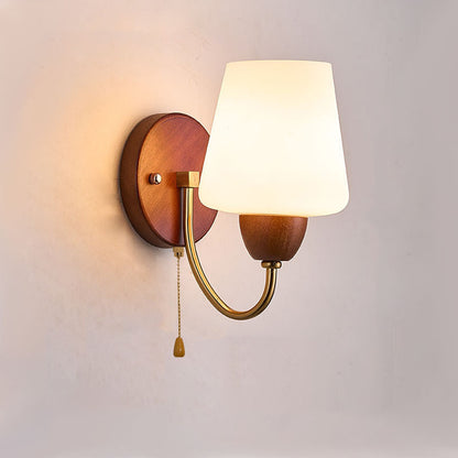 Traditional Vintage Vase Solid Wood Iron Glass 1-Light Wall Sconce Lamp For Bedroom