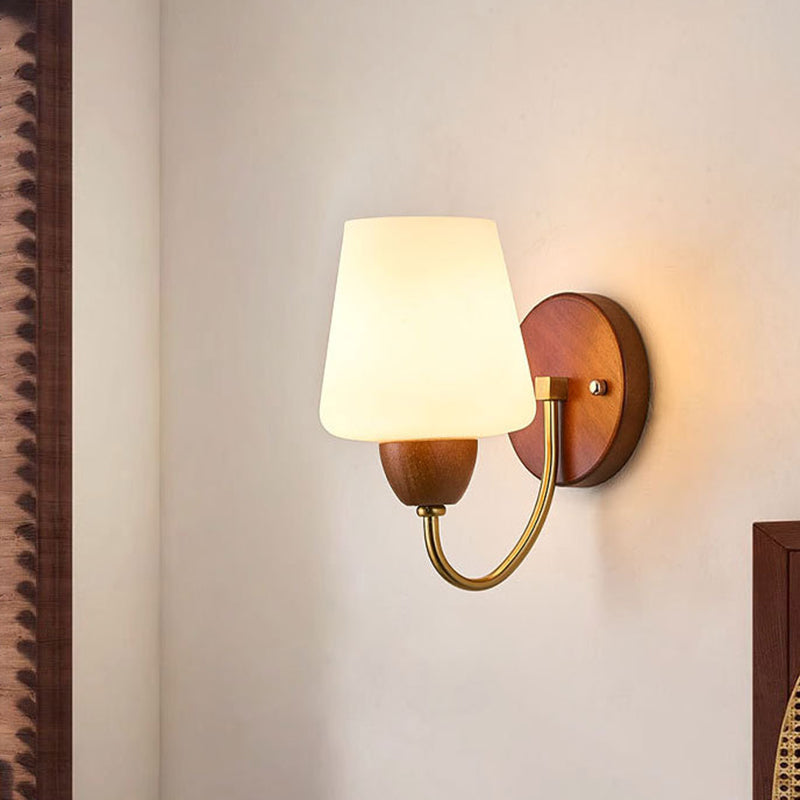 Traditional Vintage Vase Solid Wood Iron Glass 1-Light Wall Sconce Lamp For Bedroom