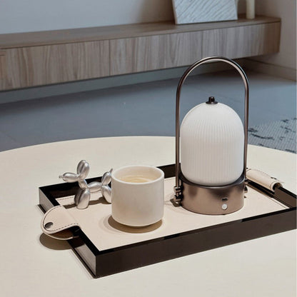 Modern Minimalist Oval Metal Iron Glass Inductive Portable USB LED Table Lamp For Bedroom