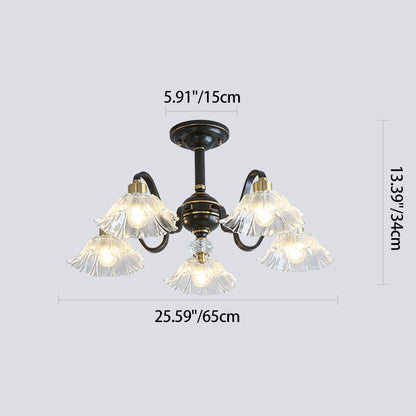 Contemporary Luxury Flower Brass Crystal Glass 3/5/6/8/10/15-Light Chandelier For Living Room